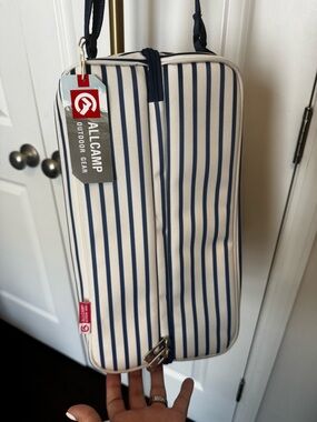 NWT AllCamp Navy Stripe Wine travel Bag - Navy & White